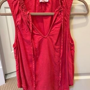 Bella Dahl Red Ruched Ruffled Sleeveless Blouse